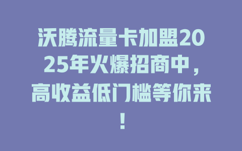 沃腾流量卡加盟2025年火爆招商中，高收益低门槛等你来！