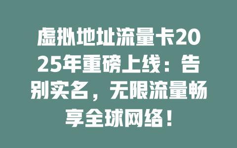 虚拟地址流量卡2025年重磅上线：告别实名，无限流量畅享全球网络！