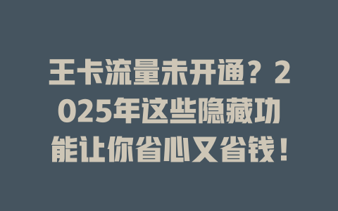 王卡流量未开通？2025年这些隐藏功能让你省心又省钱！