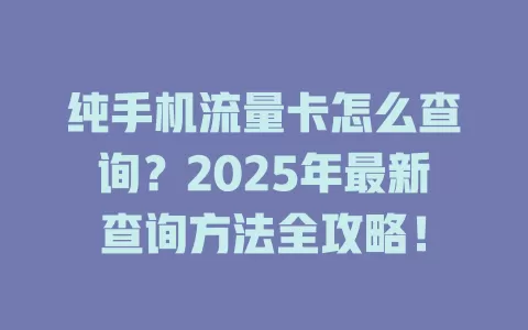 纯手机流量卡怎么查询？2025年最新查询方法全攻略！