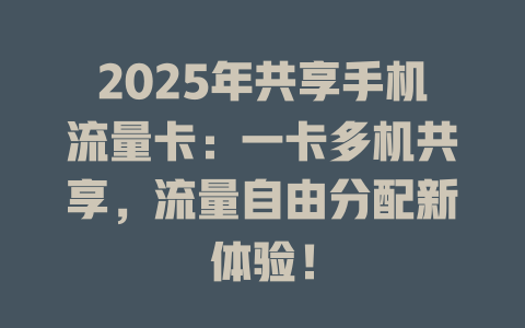 2025年共享手机流量卡：一卡多机共享，流量自由分配新体验！
