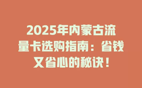2025年内蒙古流量卡选购指南：省钱又省心的秘诀！