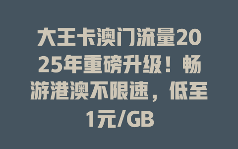 大王卡澳门流量2025年重磅升级！畅游港澳不限速，低至1元/GB