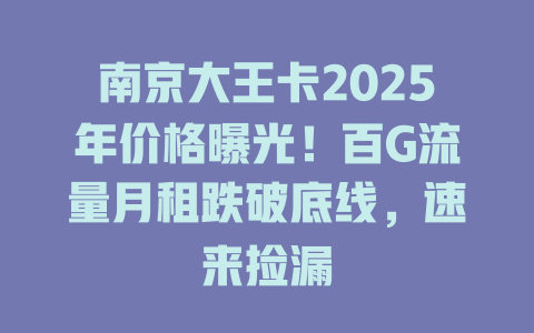 南京大王卡2025年价格曝光！百G流量月租跌破底线，速来捡漏