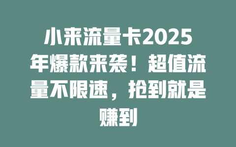 小来流量卡2025年爆款来袭！超值流量不限速，抢到就是赚到