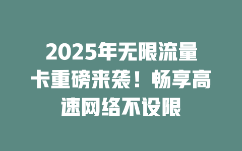 2025年无限流量卡重磅来袭！畅享高速网络不设限