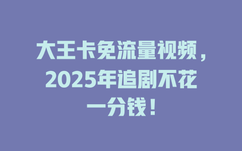 大王卡免流量视频，2025年追剧不花一分钱！