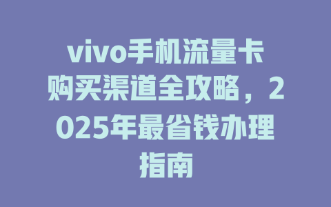 vivo手机流量卡购买渠道全攻略，2025年最省钱办理指南