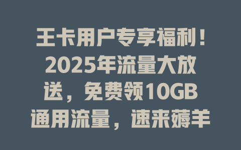 王卡用户专享福利！2025年流量大放送，免费领10GB通用流量，速来薅羊毛！