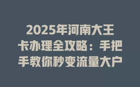 2025年河南大王卡办理全攻略：手把手教你秒变流量大户