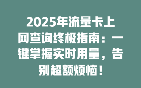 2025年流量卡上网查询终极指南：一键掌握实时用量，告别超额烦恼！