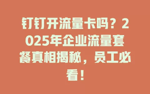 钉钉开流量卡吗？2025年企业流量套餐真相揭秘，员工必看！