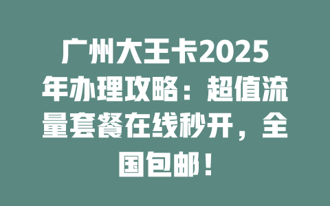 广州大王卡2025年办理攻略：超值流量套餐在线秒开，全国包邮！