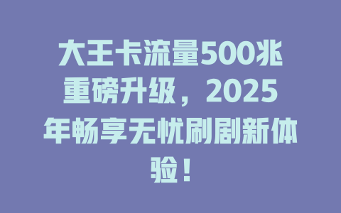 大王卡流量500兆重磅升级，2025年畅享无忧刷剧新体验！
