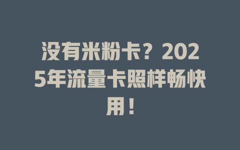 没有米粉卡？2025年流量卡照样畅快用！