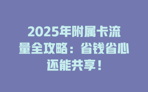 2025年附属卡流量全攻略：省钱省心还能共享！