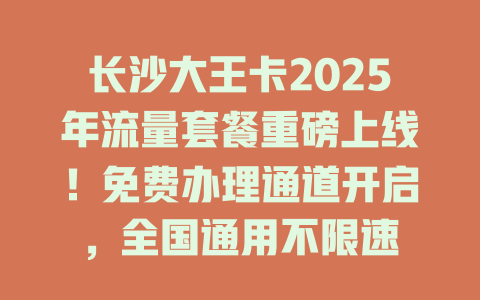 长沙大王卡2025年流量套餐重磅上线！免费办理通道开启，全国通用不限速
