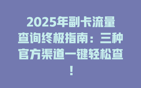 2025年副卡流量查询终极指南：三种官方渠道一键轻松查！