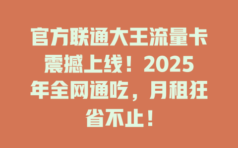 官方联通大王流量卡震撼上线！2025年全网通吃，月租狂省不止！