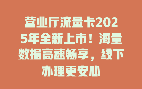 营业厅流量卡2025年全新上市！海量数据高速畅享，线下办理更安心