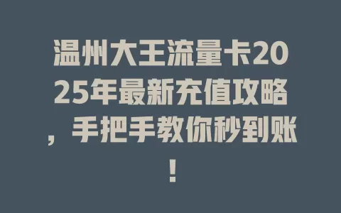 温州大王流量卡2025年最新充值攻略，手把手教你秒到账！