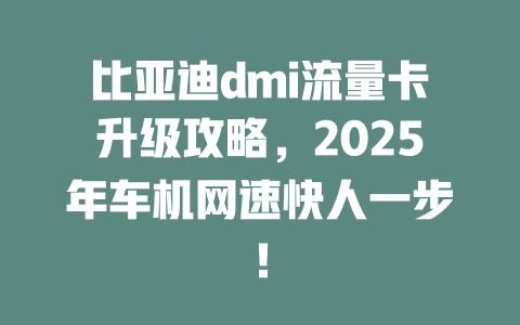 比亚迪dmi流量卡升级攻略，2025年车机网速快人一步！