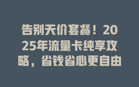 告别天价套餐！2025年流量卡纯享攻略，省钱省心更自由