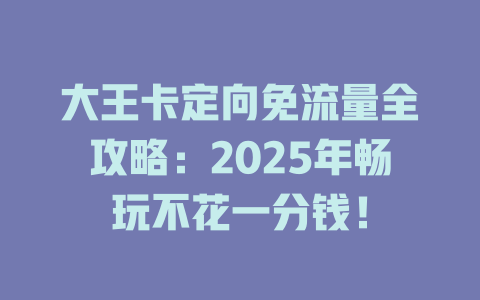大王卡定向免流量全攻略：2025年畅玩不花一分钱！