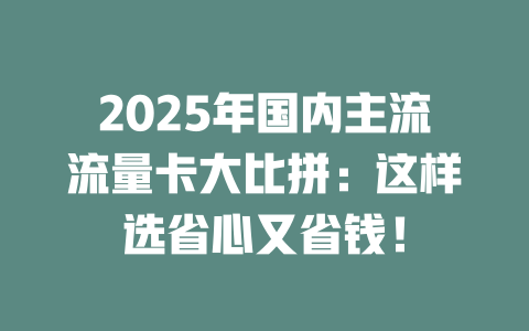 2025年国内主流流量卡大比拼：这样选省心又省钱！