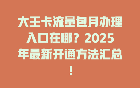 大王卡流量包月办理入口在哪？2025年最新开通方法汇总！