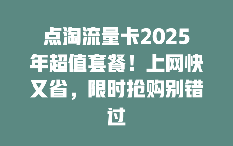 点淘流量卡2025年超值套餐！上网快又省，限时抢购别错过