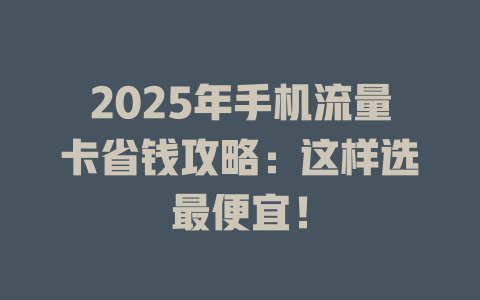 2025年手机流量卡省钱攻略：这样选最便宜！