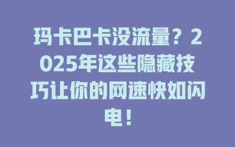 玛卡巴卡没流量？2025年这些隐藏技巧让你的网速快如闪电！