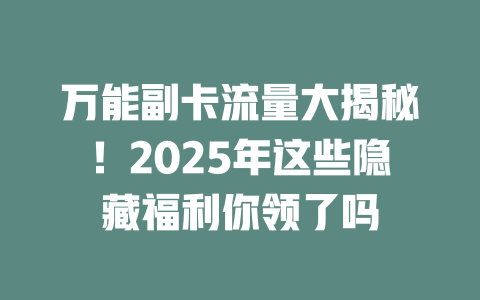 万能副卡流量大揭秘！2025年这些隐藏福利你领了吗