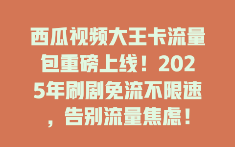 西瓜视频大王卡流量包重磅上线！2025年刷剧免流不限速，告别流量焦虑！