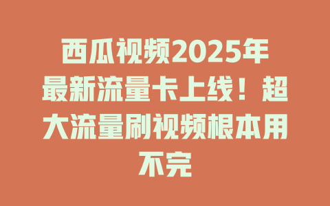 西瓜视频2025年最新流量卡上线！超大流量刷视频根本用不完