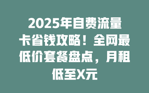 2025年自费流量卡省钱攻略！全网最低价套餐盘点，月租低至X元
