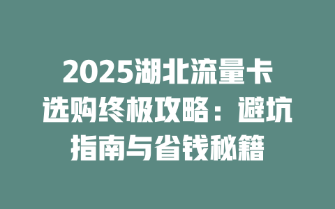 2025湖北流量卡选购终极攻略：避坑指南与省钱秘籍