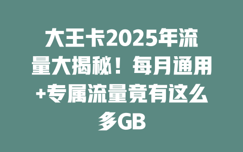 大王卡2025年流量大揭秘！每月通用+专属流量竟有这么多GB