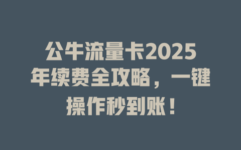 公牛流量卡2025年续费全攻略，一键操作秒到账！