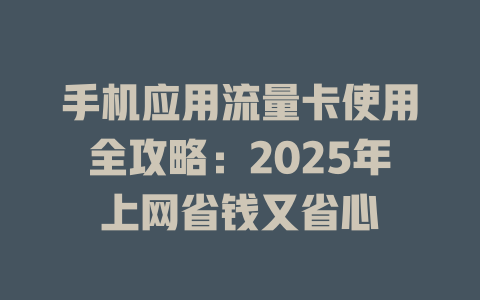 手机应用流量卡使用全攻略：2025年上网省钱又省心