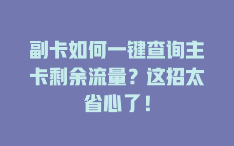 副卡如何一键查询主卡剩余流量？这招太省心了！