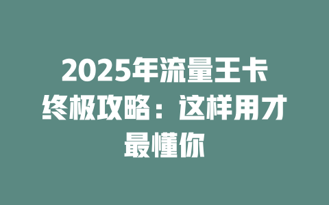 2025年流量王卡终极攻略：这样用才最懂你