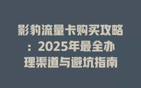 影豹流量卡购买攻略：2025年最全办理渠道与避坑指南