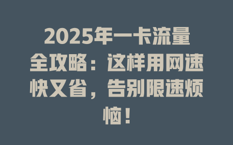 2025年一卡流量全攻略：这样用网速快又省，告别限速烦恼！