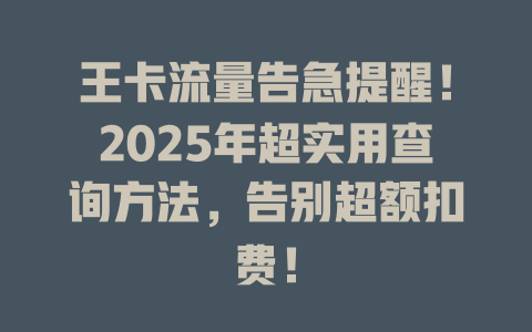 王卡流量告急提醒！2025年超实用查询方法，告别超额扣费！