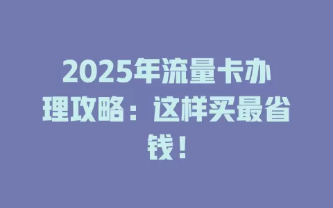 2025年流量卡办理攻略：这样买最省钱！