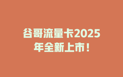 谷哥流量卡2025年全新上市！