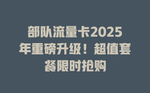 部队流量卡2025年重磅升级！超值套餐限时抢购
