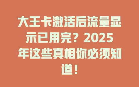大王卡激活后流量显示已用完？2025年这些真相你必须知道！
